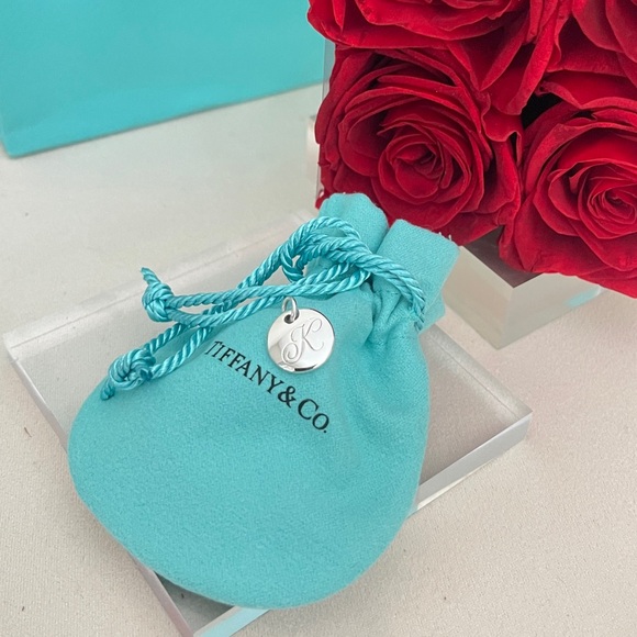 Tiffany Silver Letter K Alphabet Initial Round Circle Notes Charm Pendant NEW - Picture 6 of 14